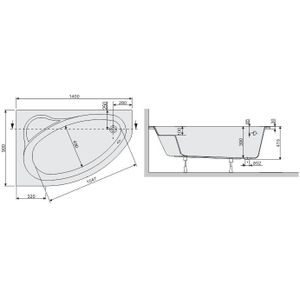 Plazan Ekoplus hoekbad 140x90cm wit links inclusief potenset