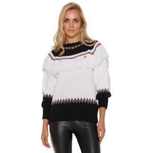 Makadamia Sweater S141, wit-zwart-cappuccino, maat eenheidsmaat, wit, zwart, cappuccino, Eén maat