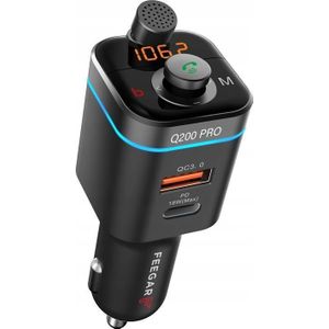 Feegar Q200 Bluetooth 5.0 FM-zenderset QC4 PD SD MP3 USB-C 12-24V Ladegerät 42W (max.) 87,5-108,0 MHz FM Type C Anschluss PD 20W Einstellbares Microfoon HD Bass Boost Surround-effect