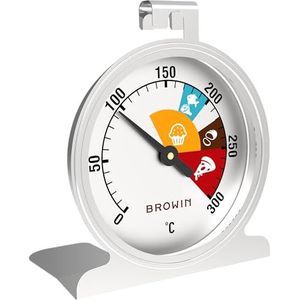 Browin 100502 Oventhermometer, analoog, 0 °C + 300 °C, oventhermometer, oventhermometer, lichtschaal, glas, roestvrij staal