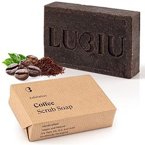 lubiu Koffiezeep met scrub, 100 g, biologische douchezeep voor mannen en vrouwen, lichaamszeep, natuurlijke zeep