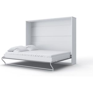 INVENTO 15 Horizontaal Vouwbed - Logeerbed - Opklapbed - Bedkast - Modern Design - Wit / Hoogglans Grijs -  200x160 cm