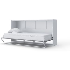 INVENTO 06 Horizontaal Vouwbed - Logeerbed - Opklapbed - Bedkast - Modern Design - Hoogglans Grijs / Wit - 200x90