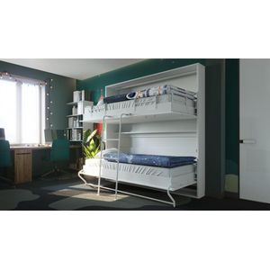 INVENTO 22 Stapelbed Vouwbed - Logeerbed - Opklapbed - Bedkast - Modern Design - Hoogglans Wit / Wit - 200x90 x2