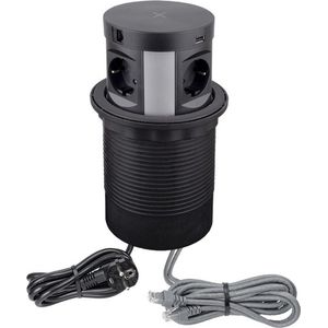 Design Light - Multibox - Pop-up Stekkerdoos - Zwart - 4 Stopcontacten - USB A en C - Netwerkkabel - Quickcharge 3.0