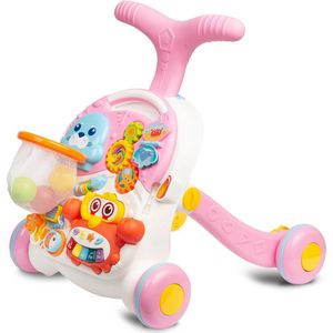 Ib Style® Little DINO Loopstoel Babywalker - Roze Met Licht & Geluid, EN 1273:2020 Veiligheidsnorm