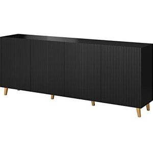 Furniture24 Commode Pafos 200 cm sideboard kast 4-deurs woonkamerkast (zwart)