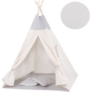 Tipi Tent - Wigwam Speeltent - 120x100x180 cm - Met Mat en Kussens - Naturel Grijs