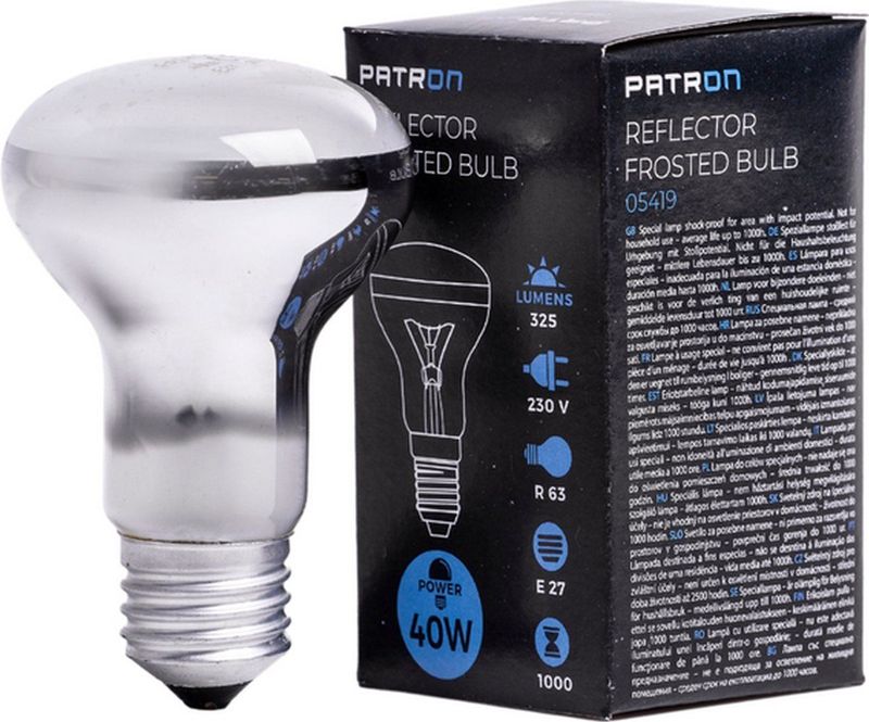 Patron - E27 R63 Reflector Gloeilamp - 40W - Wit - Mat