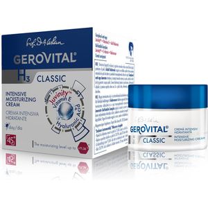 Gerovital H3 Classic Intensief hydraterende antirimpel dagcrème voor vrouwen (45+) met anti-aging complex: Juvinity™ + Vitamine E + Hyaluronzuur- antiverouderingseffect, 50ml