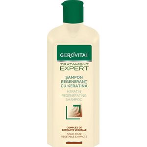 Gerovital Tratament Expert Regenererende Shampoo met keratine en complex van plantaardige extracten 250ml , Intens haarhersteleffect , Bestrijdt overmatige haaruitval , NO Sulfates
