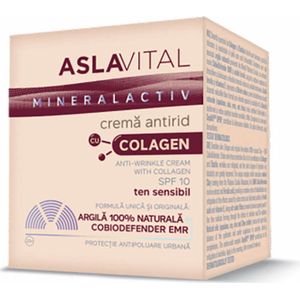 Aslavital - Anti-rimpelcrème met collageen SPF 10 - met 100% natuurlijke klei - voor gevoelige huid - 50ml - Gezichtscrème - dagcreme