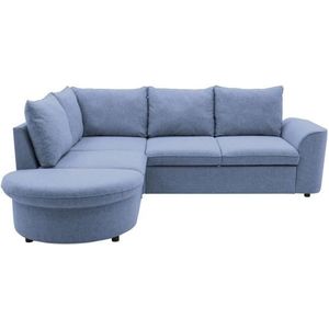 AURORA Omkeerbare hoekbank 3-4 plaatsen - Blauwe stof - L 243 x D 205 x H 90 cm