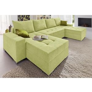 Hoekbank - Groen - Zilverkleurige Poten - 313x161x84 cm