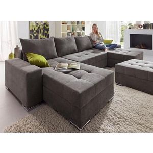 Hoekbank - Grijs - Zilverkleurige Poten - 313 cm Breedte