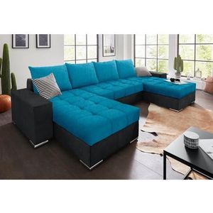 Hoekbank - Antraciet/Blauw - Zilverkleurige Poten - 313 cm Breed