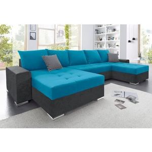 Antraciet/Blauw - Poef - Zilverkleurige Poten - 333x161x84 cm