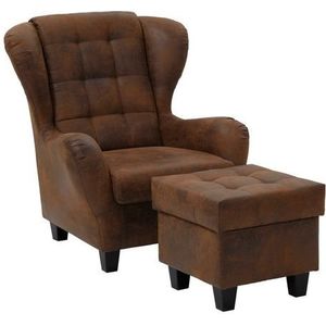 Home affaire Oorfauteuil Alexander incl. hocker, met stiksels, in vele kleuren (2 stuks)