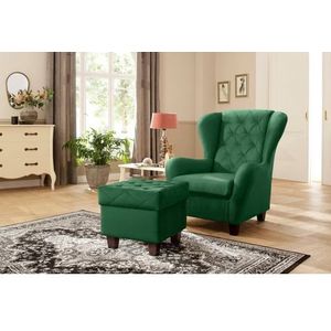 Home affaire Oorfauteuil ALEXANDRA incl. hocker, met stiksels, in vele kleuren (2-delig - 2 stuks)