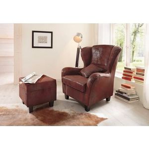 Home affaire Fauteuil Oliver Oorfauteuil met poef, microvezel antieke look (2 stuks)