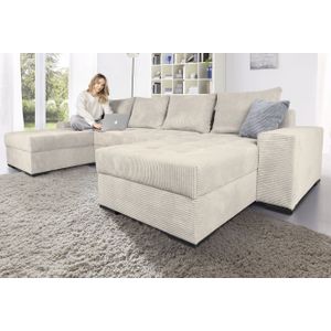 Hoekbank - Beige - Stof - Zwart