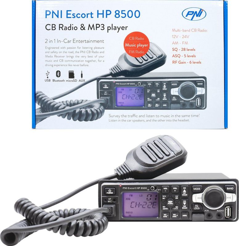 CB-radio en mp3-speler PNI Escort HP 8500 ASQ inclusief hoofdtelefoon met microfoon