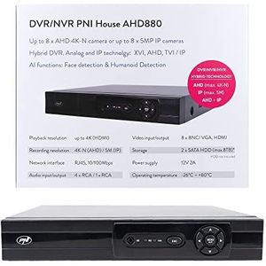 PNI DVR/NVR House AHD880, 8 analoge kanalen 4K-N of 8 IP-kanalen 5MP, H265+, audio in, audio uit, Streaming box