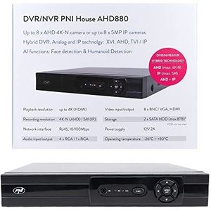 DVR/NVR PNI Huis AHD880, 8 analoge kanalen 4K-N of 8 kanalen 5MP, H265+, audio-ingang, audio-uitgang, USB2.0, 2 x SATA max 8TB