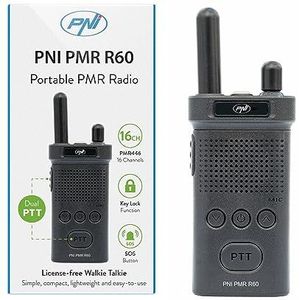 PNI PMR R60 446 MHz draagbaar radiostation, 0,5 W, scannen, toetsenvergrendeling, SOS, monitor, 1200 mAh batterij
