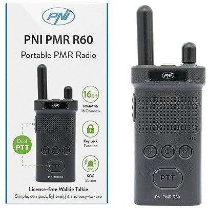 PNI - Draagbare Radio PMR R60 - Walkietalkie - Zwart - 446 MHz - 0,5 W