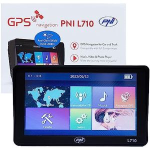 PNI L710 GPS-navigatiesysteem met zonnescherm, 7 inch, 800 MHz, 256 MB DDR, 16 GB intern geheugen, FM-zender, inclusief twee autovoedingen