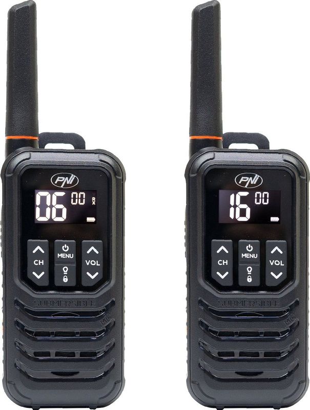 PNI - Draagbare Radio PMR R80 PRO - Zwart/Oranje - Waterdicht IP67 - Set van 2