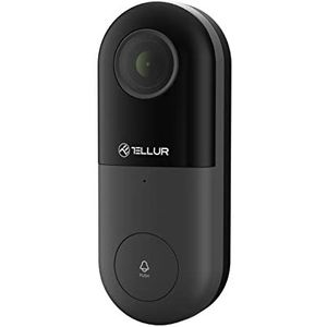 TELLUR slimme videocamera deurbel wifi, PIR-bewegingsdetectie, 1080p-resolutie, nachtzicht, tweerichtingsaudio, huisbeveiliging, compatibel met Google Home en Amazon Alexa, zwart
