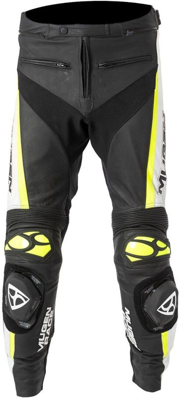 MUGENRACE - RBRS-1 - Leren Motorbroek - Zwart Wit Fluo Geel