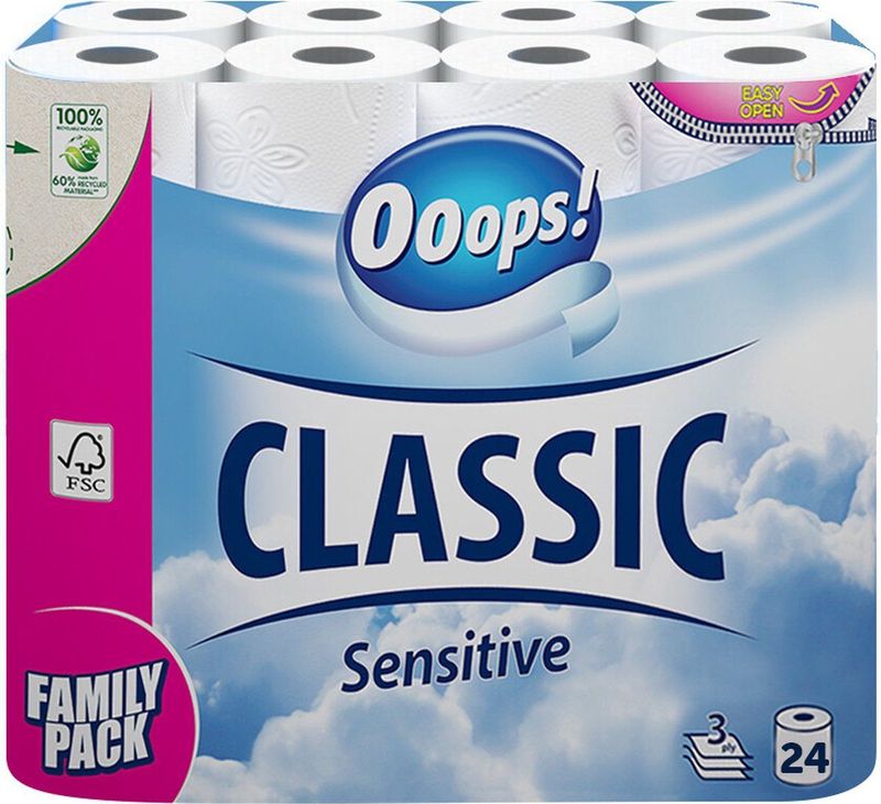 Ooops! Toiletpapier Classic Sensitive 3-laags 24 stuks