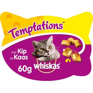 Whiskas Kattensnacks - Temptations Snoepjes - Kip en Kaas - 8x60g