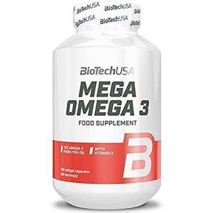 BioTechUSA Mega Omega 3 Softgel Capsules | 70% EPA en DHA | Normale Gezondheid van Hersenen en Hart | Toegevoegde Vitamine E, 90 capsules