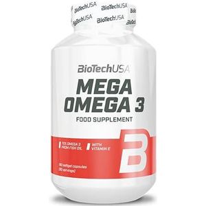 BioTechUSA Mega Omega 3 Softgel Capsules | 70% EPA en DHA | Normale Gezondheid van Hersenen en Hart | Toegevoegde Vitamine E, 180 capsules