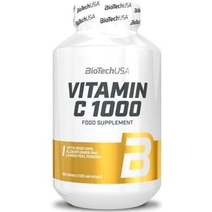 BioTech USA - Vitamine C 1000 - Supplement - 1000 Tabletten - Met Rozenbottel en Vlierbes