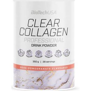 BioTechUSA Clear Collagen Professional, Gearomatiseerd drankpoeder met gehydrolyseerd collageen, hyaluronzuur, aminozuren, 350 g, Roos-Granaatappel