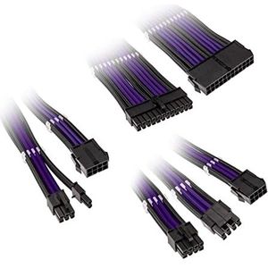 Kolink Core Adept gevlochten kabelverlengset - Jet Black/Titan Purple (0.35 m), Stroomkabel