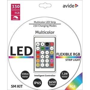 AVIDE LEDSTRIP SET RGB 7.2W 12V 30LED/MTR 5 METER +AFSTANDBEDIENING