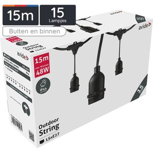 Avide Lichtsnoer 15 Meter - Buiten en Binnen - 15x E27 Fittingen - IP44 - AC85-265V - Geschikt voor Boten