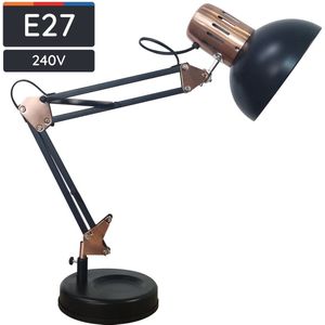 Avide LED Bureaulamp - Industrieel en Vintage Uitstraling - max 60W - E27 Fitting - 100-240V - Zwart/Koper