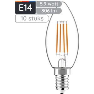 Avide E14 LED Filament Lamp 5.9W - 250lm - 2700K - Extra Warm Wit - Dimbaar - LED Kaarslamp B35 - Vervangt 60W Gloeilamp - 10 stuks