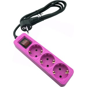 Entac - Tafelcontactdoos - Roze - 3 Schuko Stopcontacten - Kabel 1,5 Meter