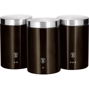 Voorraadpot - Berlingerhaus - Koffie - Thee - Suiker Voorraadbussen - Ø 11x H 17.8 Cm - RVS - Shiny Black Collection - Set Van 3 Stuks