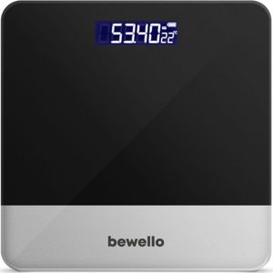Bewello® - Weegschaal Personenweegschaal - Digitaal - Zwart met Zilver - tot 180KG