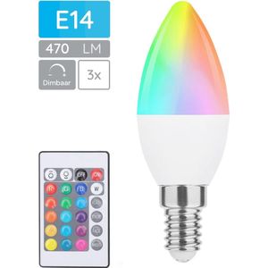 Modee Smart E14 Led Lamp met Afstandsbediening - 4.9W - Slimme Lamp - RGB en Neutraal Wit - B35 Kaarslamp - 3 Stuks