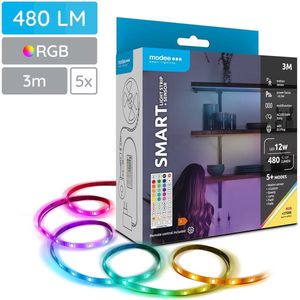 Modee Smart LED Strip met Afstandsbediening en Bewegingssensor 3 Meter - 12W - Lichtstrip Zelfklevend - RGB en Warm Wit - 5 Stuks